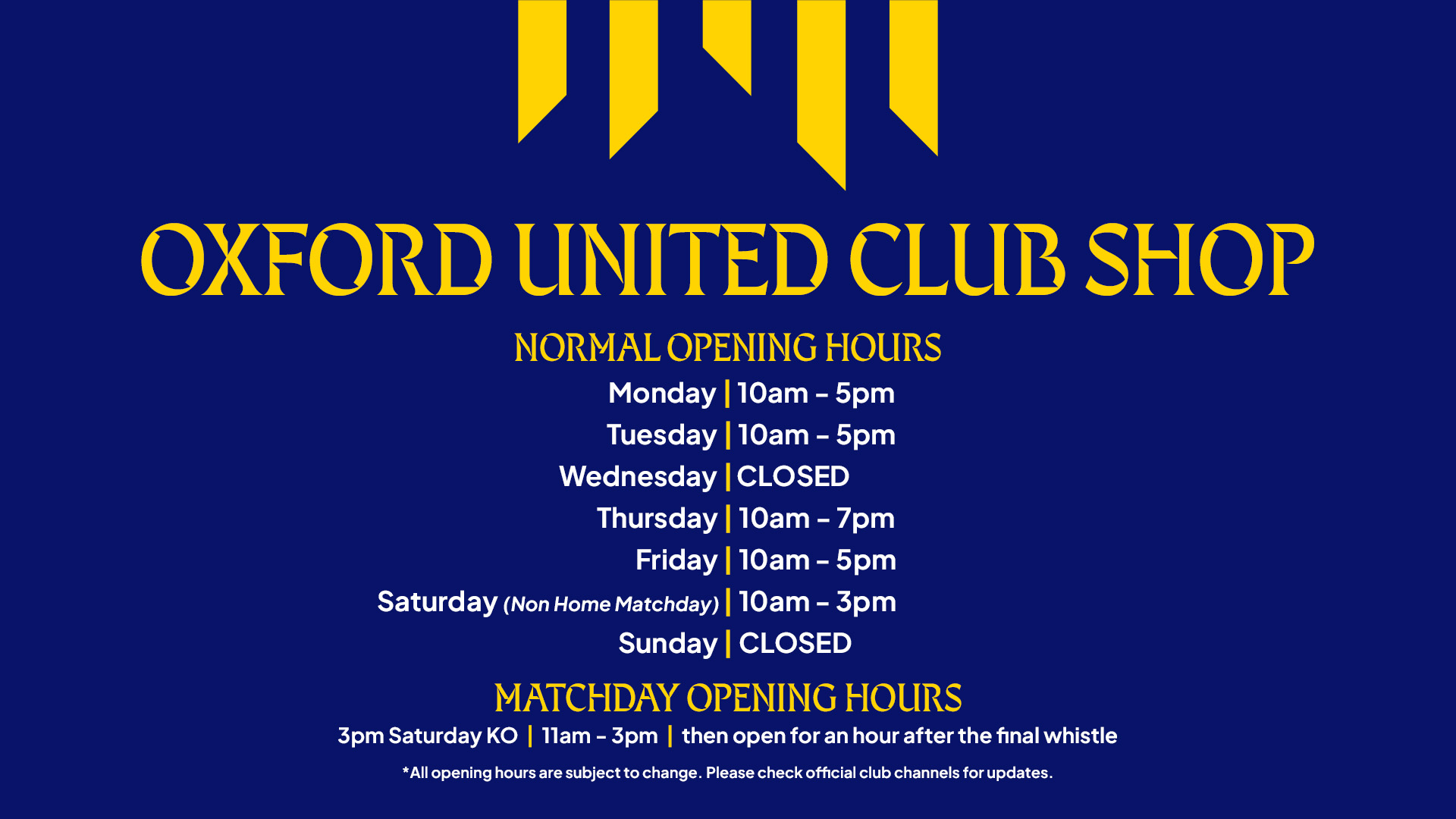 Club Shop Opening Hours