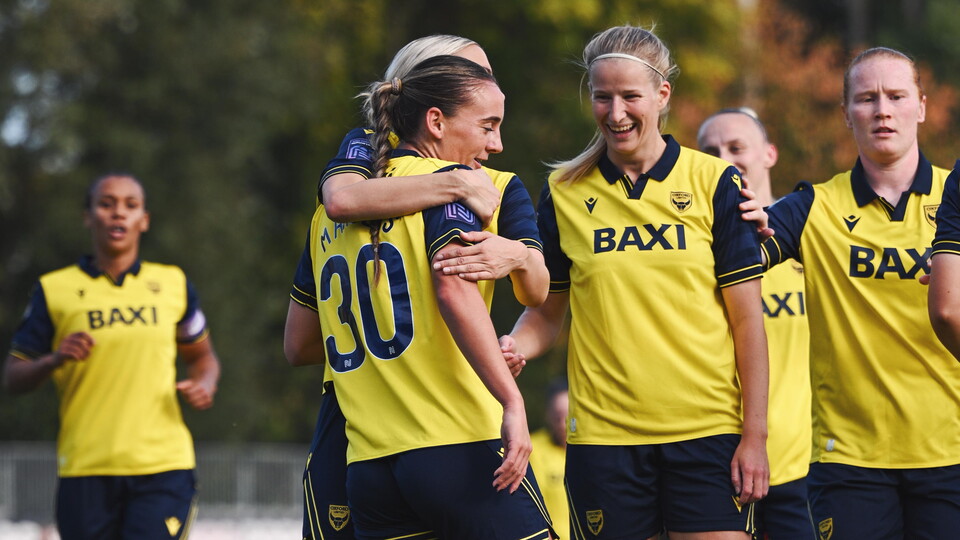 Holly Manders celebrates for Oxford United Women